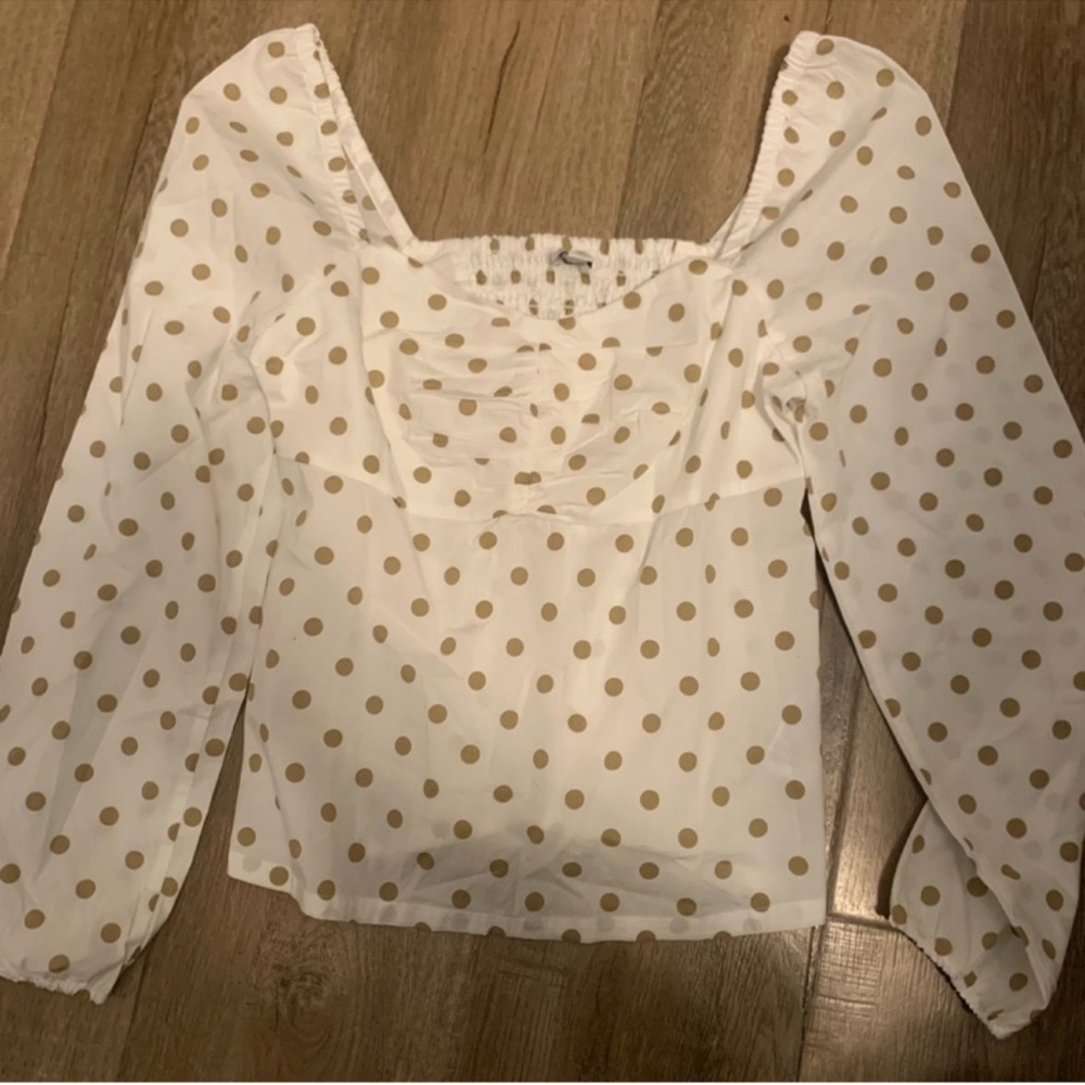 New J. Crew White and Gold Polka Dot Blouse